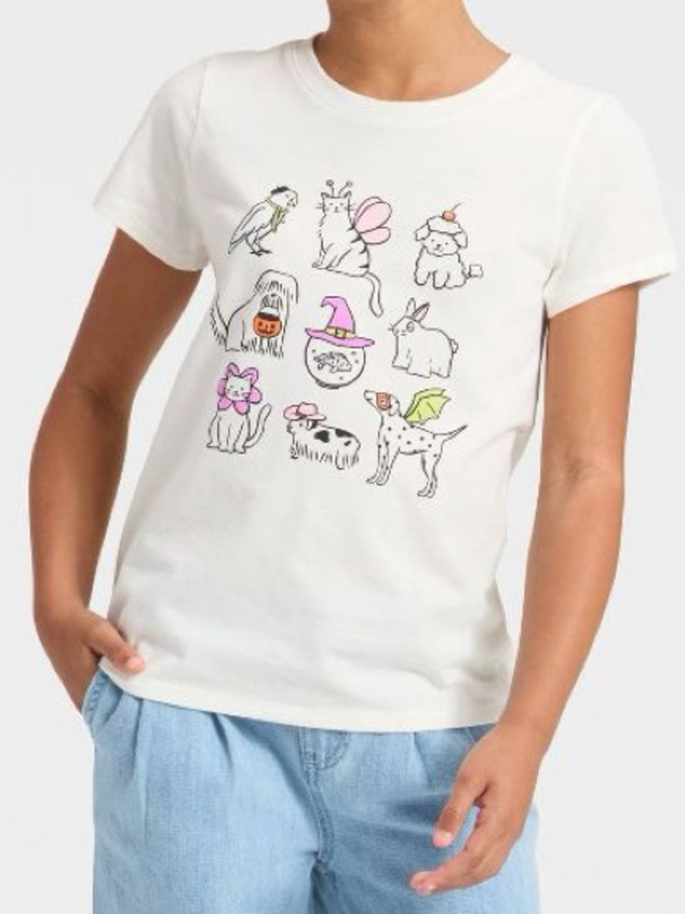 Cat & Jack Girls' Short Sleeve Halloween Graphic T-Shirt - Cream XL